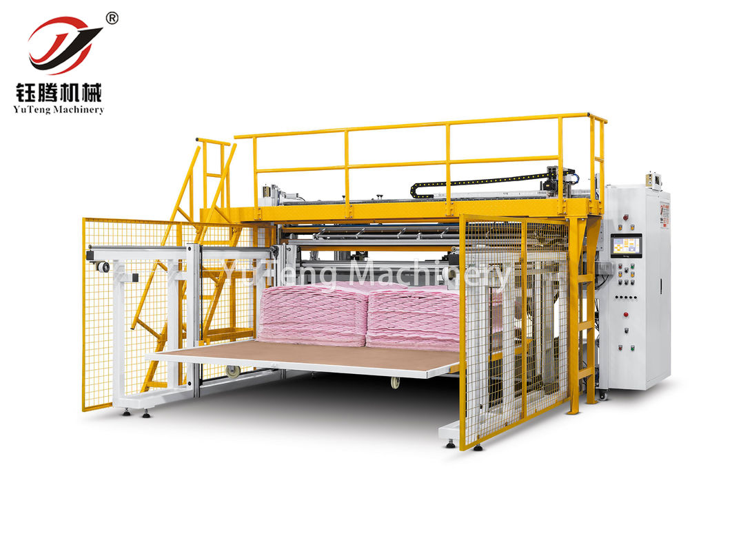 Máquina de Corte de Filé Automática Computadorizada com Tecnologia de Corte Ultrassônico e Plataforma de Levantamento com Braço Mecânico para Têxteis Domésticos